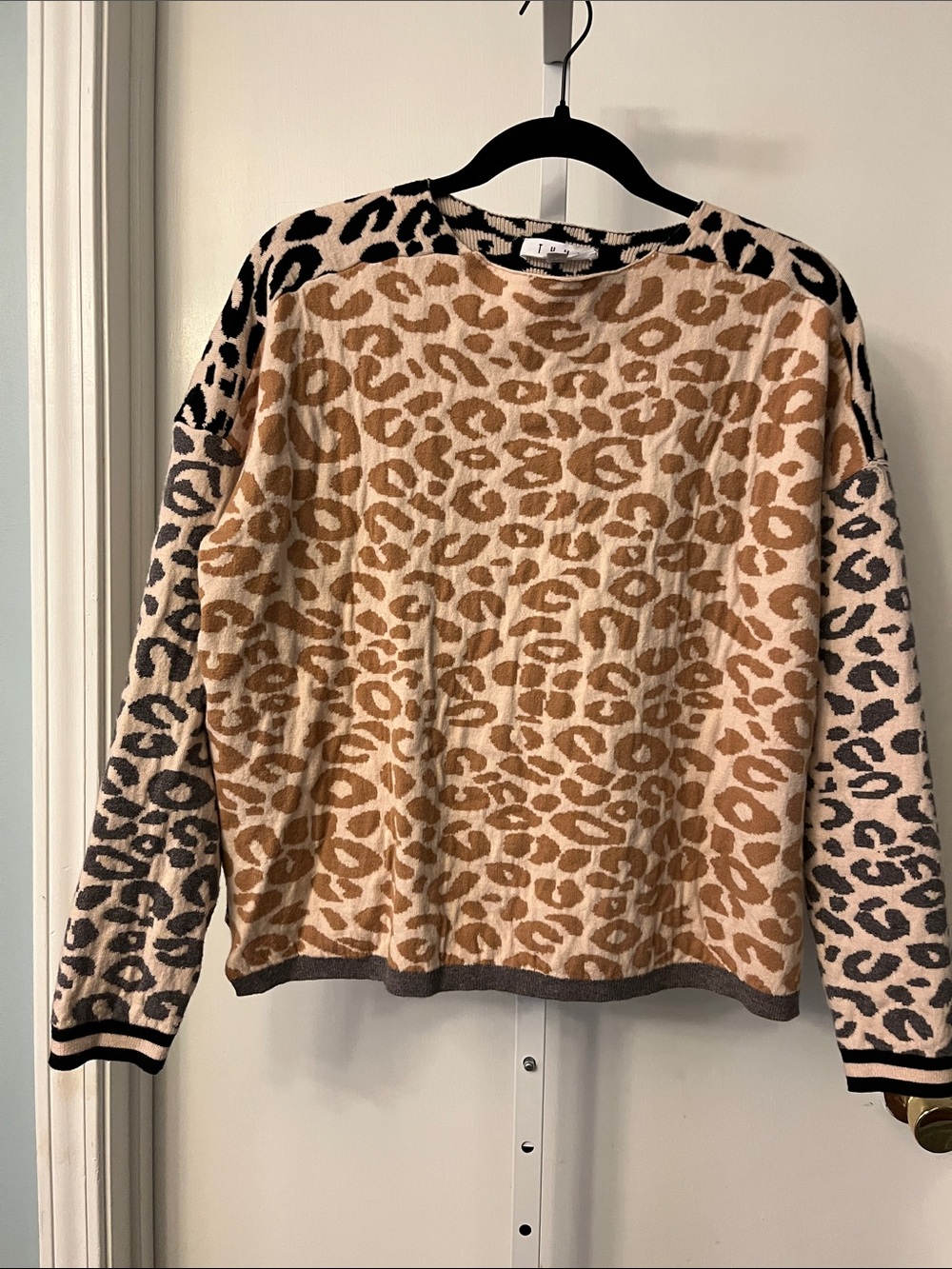 THML Neutral Leopard Crewneck Sweater - Beige, Tan, Black